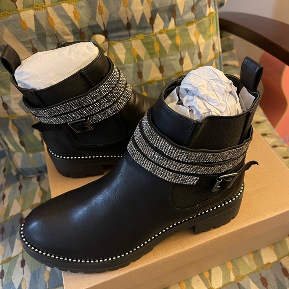 New Steve Madden black rhinestone detail black boots sz 5.5m $109 - Picture 2 of 7